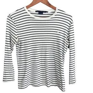 Ralph Lauren Sport Striped Tee M Navy Blue White Academia Prep Capsule Nautical